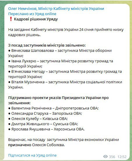 Government of Ukraine approved dismissal of heads of regional administration of Dnipropetrovsk, Zaporizhzhia, Kyiv, Kherson and Sumy regions