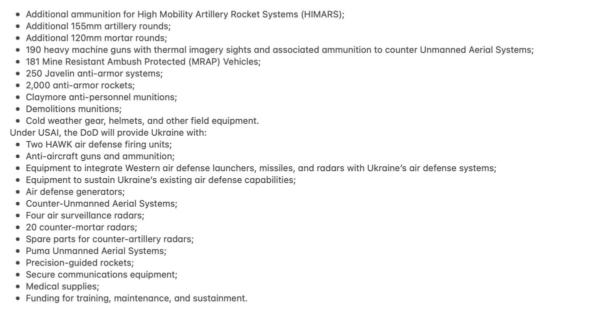 The US Department of Defense announces a new package of security assistance for Ukraine. This includes the authorization of a Presidential Drawdown of security assistance valued at up to $425 million, as well as $1.75 billion in Security Assistance Initiative (USAI) funds