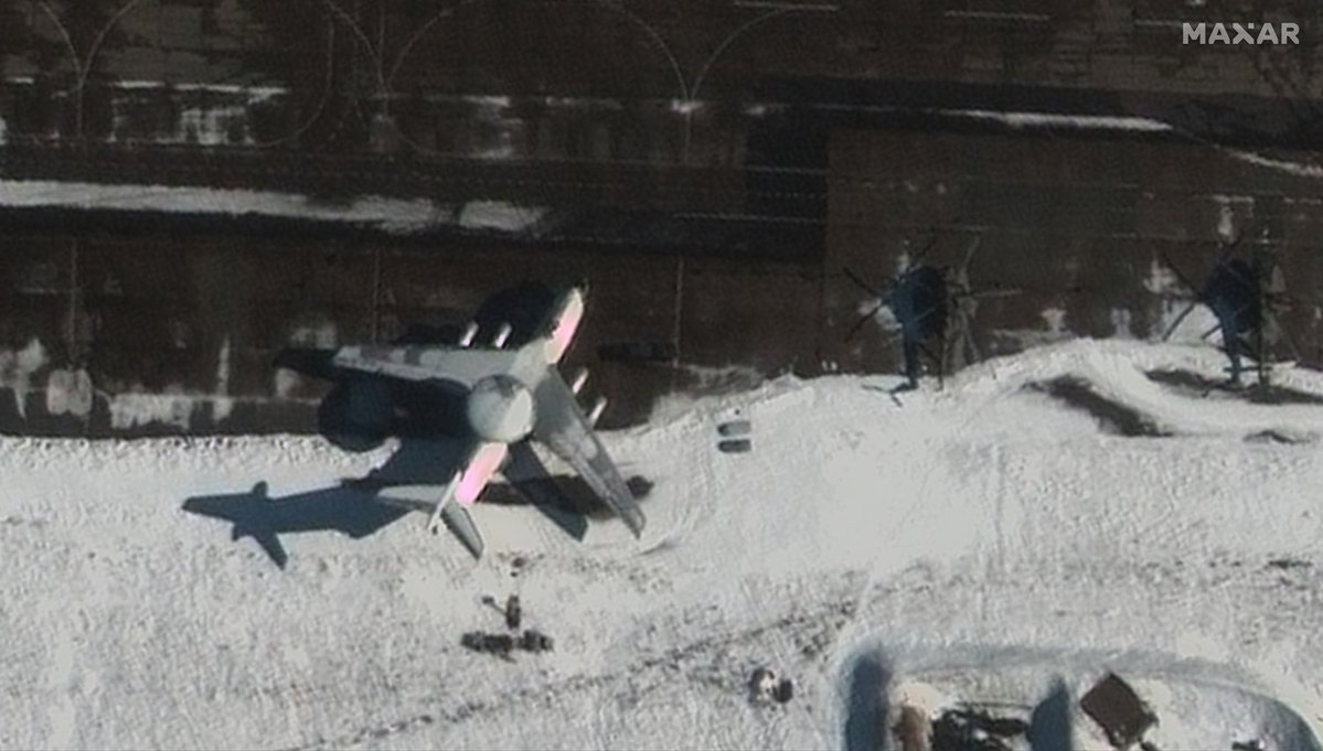 Maxar has these images of the A-50 AWACs aircraft at the Machulishchy Air Base in Belarus from today