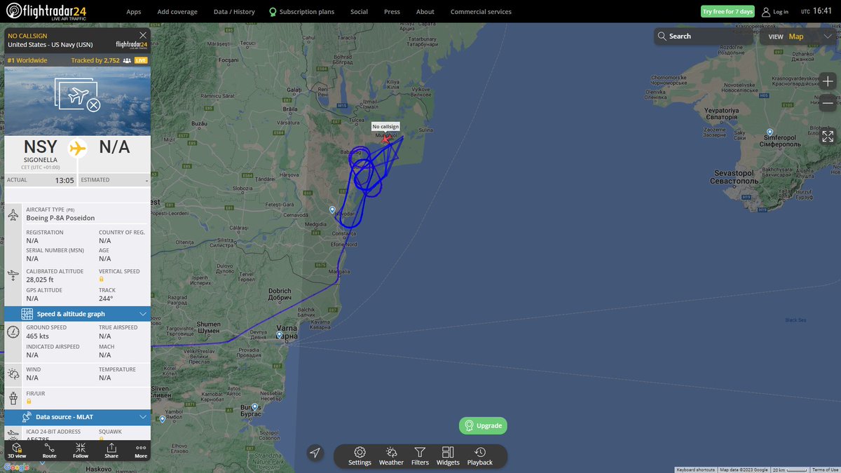 US Navy P8 Poseidon keep circling near the Black Sea