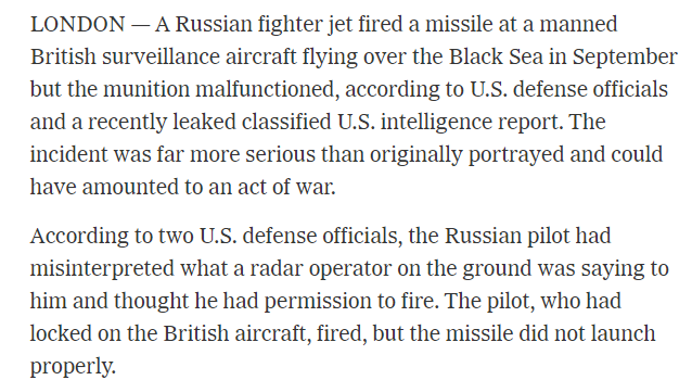 Last September the Russian pilot had misinterpreted what a radar operator on the ground was saying to him and thought he had permission to fire. The pilot, who had locked on the British aircraft, fired, but the missile did not launch properly