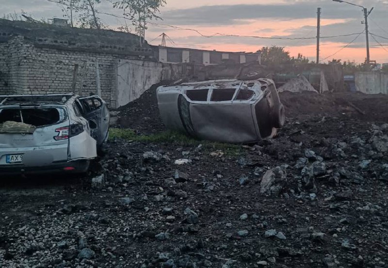 Damage as result of Russian missile strike in Kharkiv