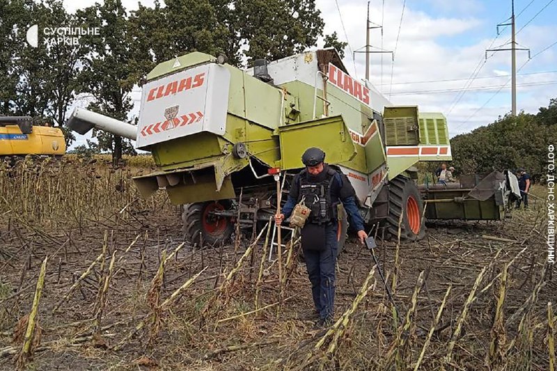 Harvester hit a mine near Andriivka village of Izyum district of Kharkiv region, operator is lightly wounded