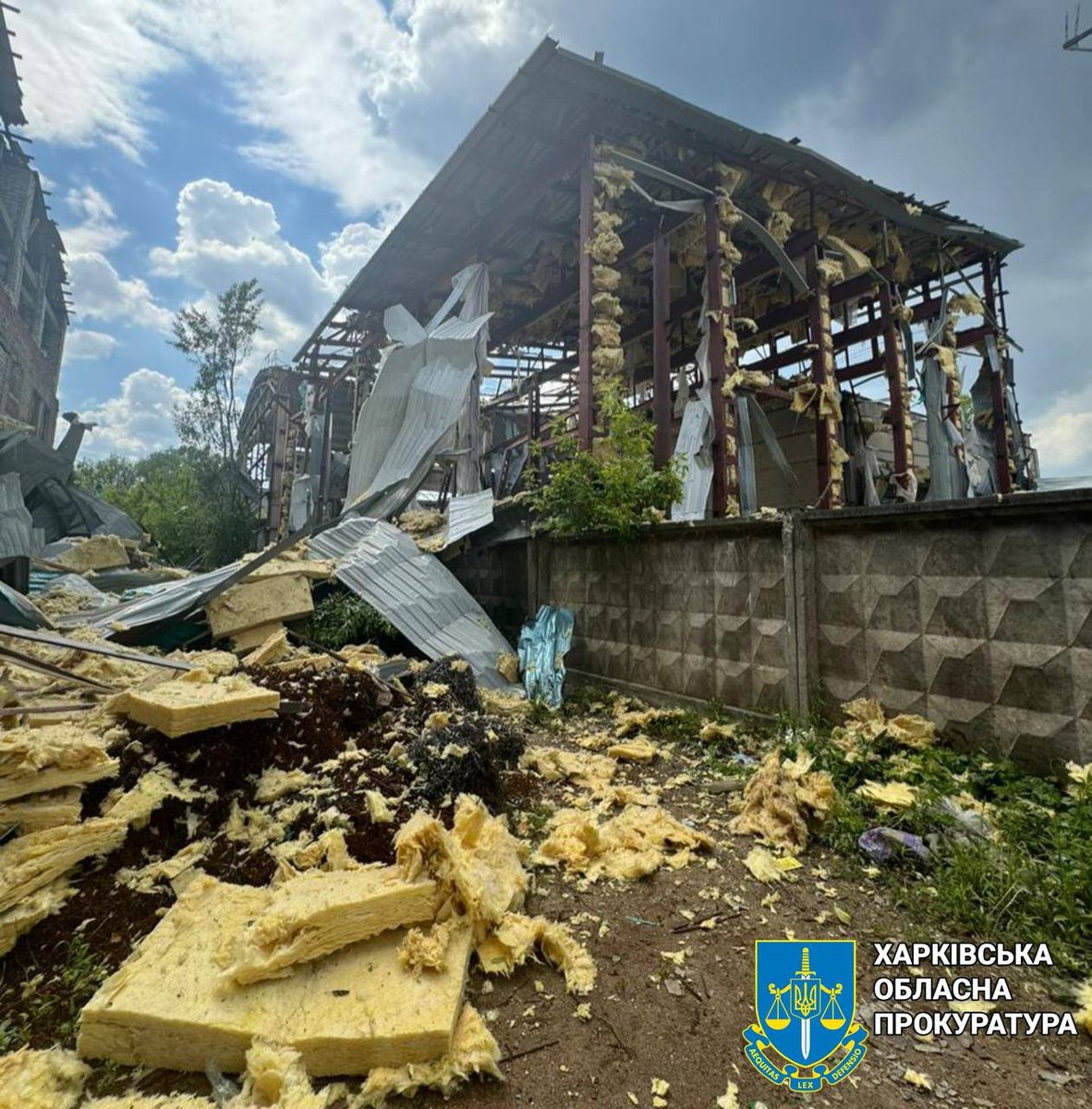 Destruction at the industrial building as result of Russian air strike in Kharkiv