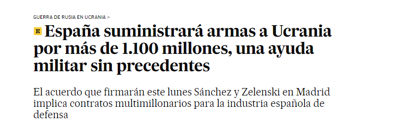 Spain will supply weapons to Ukraine for more than €1.1 billion. It will include a second batch of Patriot anti-aircraft missiles, which will be added to the half dozen already supplied in April, 19 refurbished Leopard 2A4 tanks, a large batch of 155-millimeter artillery shells