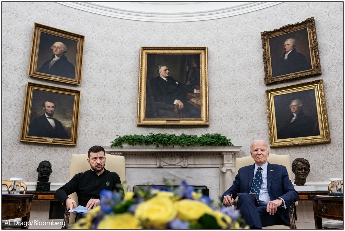 President Biden and Volodymyr Zelenskiy, Ukraine's president, in the Oval Office on Thursday. Biden announced $2.4 billion in military assistance for Ukraine and plans to convene a leader-level meeting of key allies to coordinate additional support when he visits Germany next month