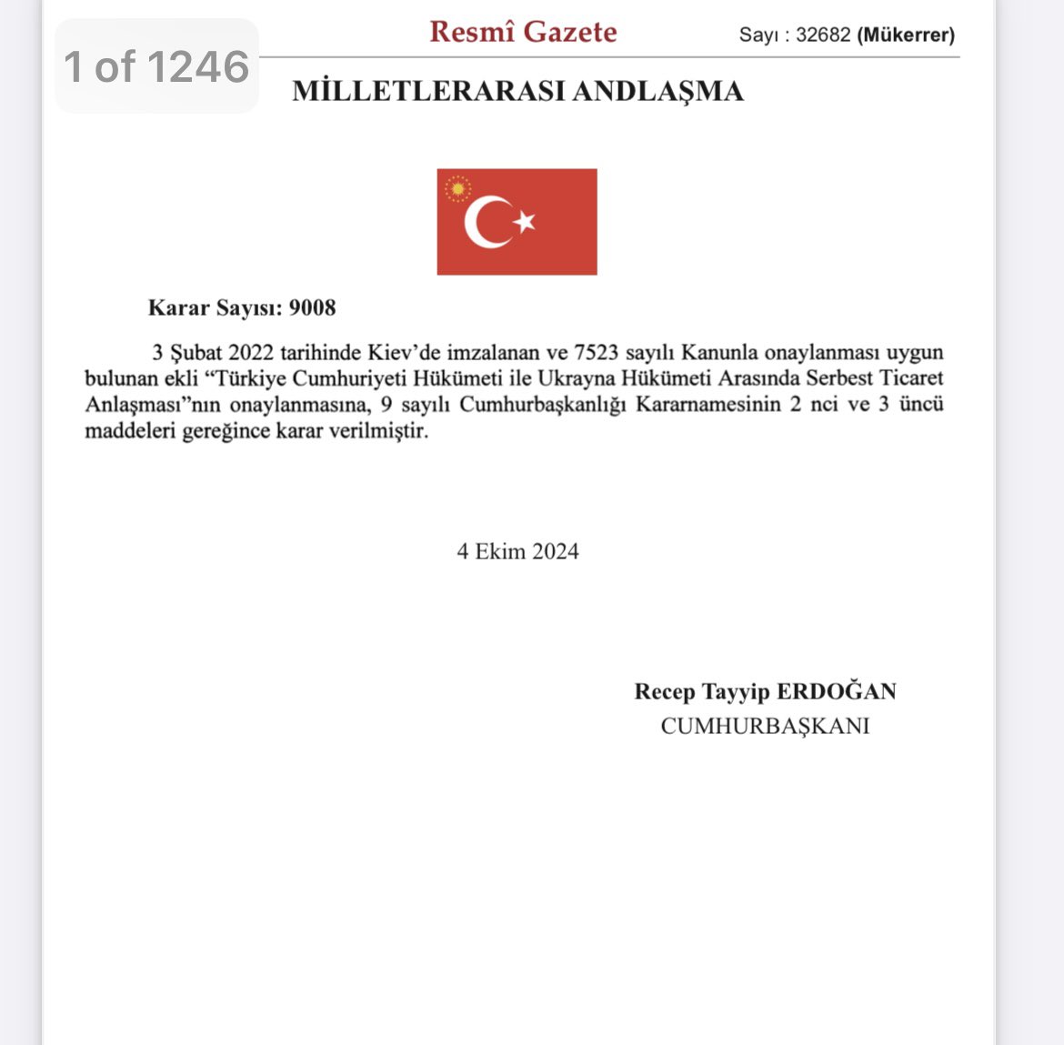 Turkey ratifies a free trade agreement with Ukraine. Erdogan signed the deal into law just now