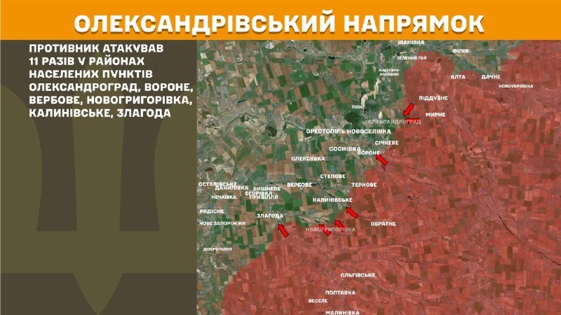 At Oleksandrivka direction clashes yesterday near Oleksandrohrad, Vorone, Verbove, Novohryhorivka, Kalynivske, Zlahoda, - General Staff of Armed Forces of Ukraine reports