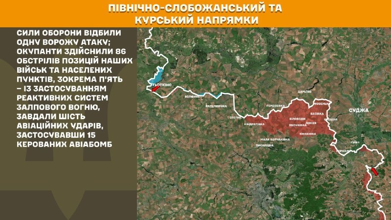 At Kursk and North Slobozhansky(Sumy) direction Ukrainian forces have repelled 1 Russian army assault, - General Staff of Armed Forces of Ukraine reports